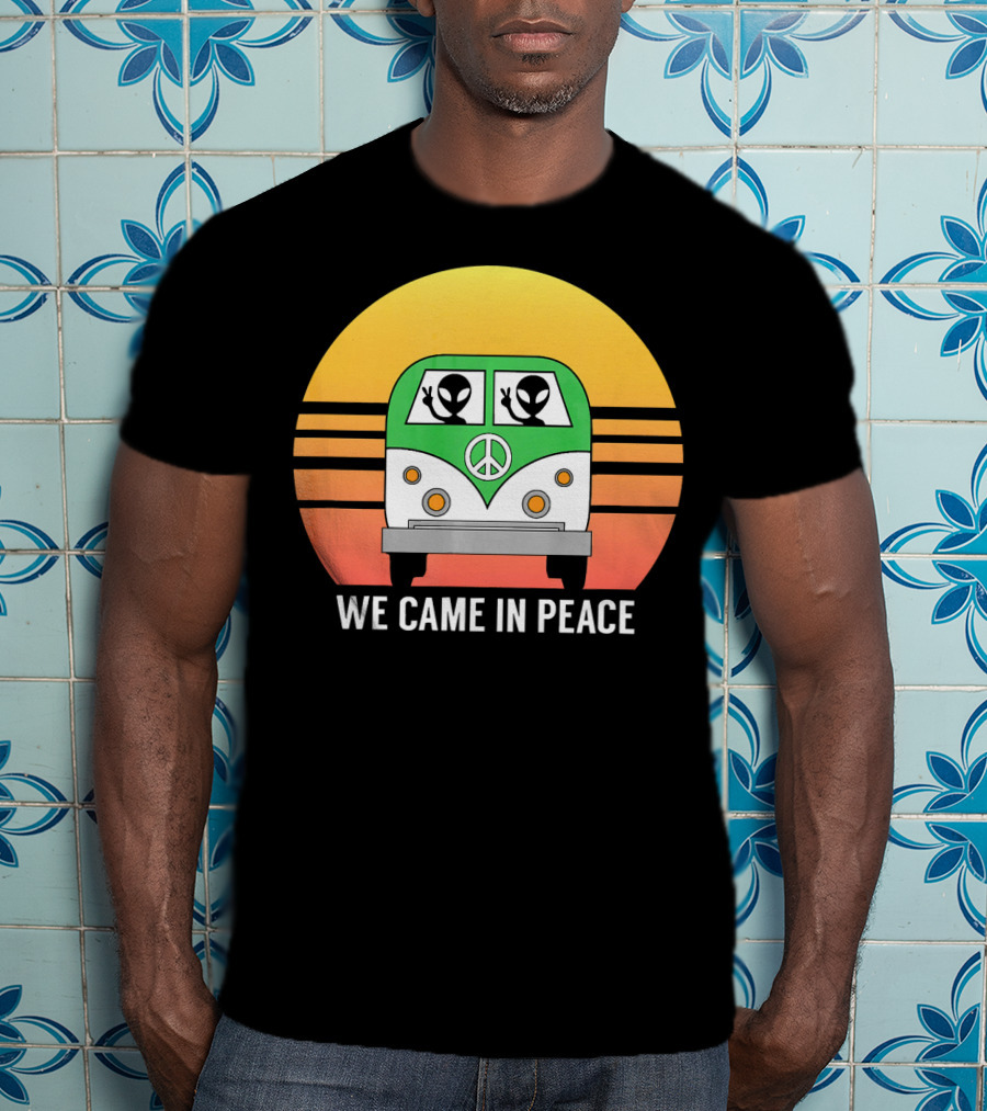 We Came In Peace Hippie Bus Alien Retro Sunset T-Shirt