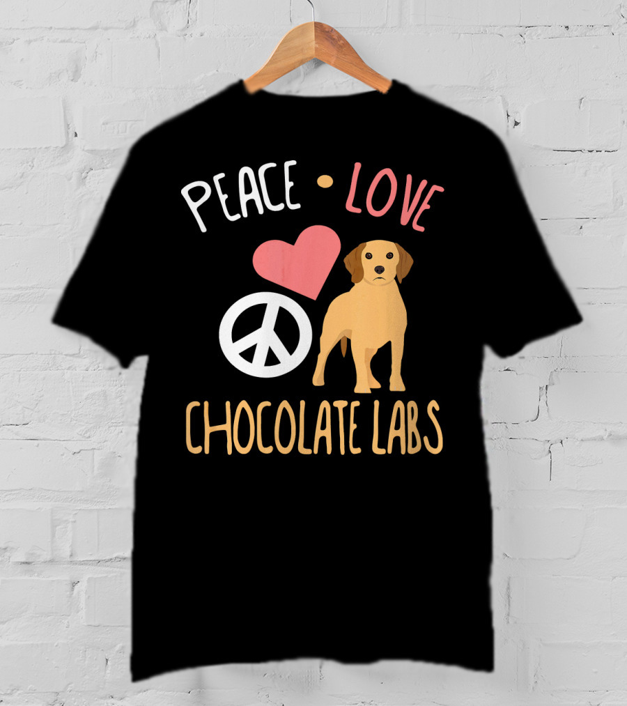 Peace Love Chocolate Labs With Heart And Peace Symbol Icons T-Shirt