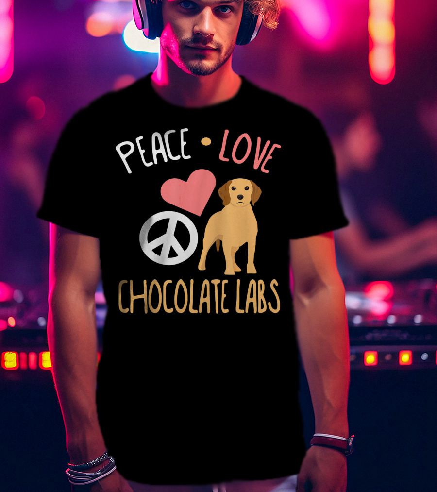 Peace Love Chocolate Labs With Heart And Peace Symbol Icons T-Shirt
