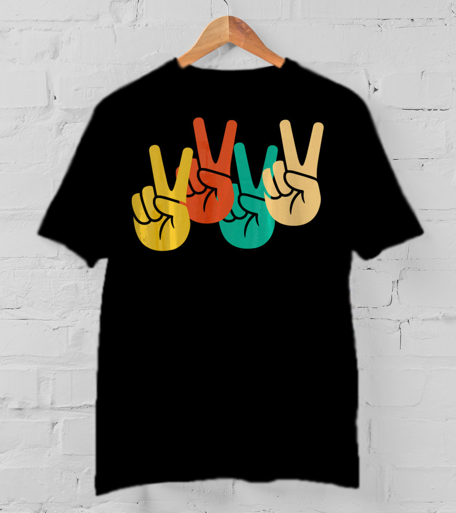 Retro Vintage Peace Love 60s 70s Colorful Peace Sign Hands T-Shirt