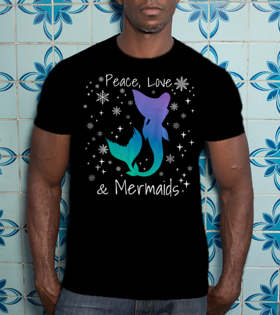 Peace Love Mermaids Christmas Snowflakes T-Shirt