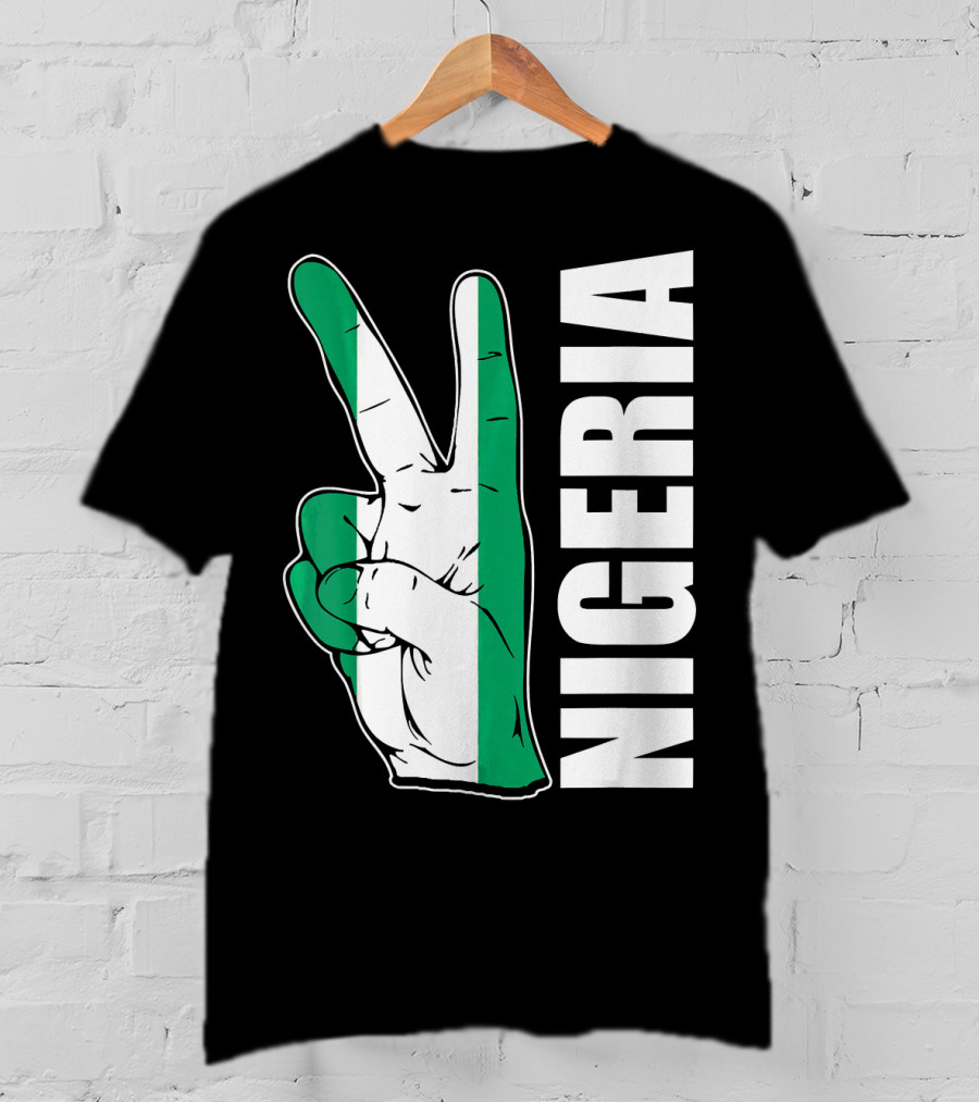 Nigerian Pride Peace Gesture With Nigeria Flag Colors And Nigeria Text T-Shirt