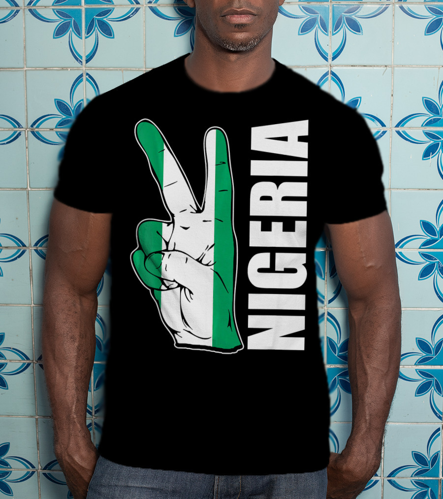 Nigerian Pride Peace Gesture With Nigeria Flag Colors And Nigeria Text T-Shirt