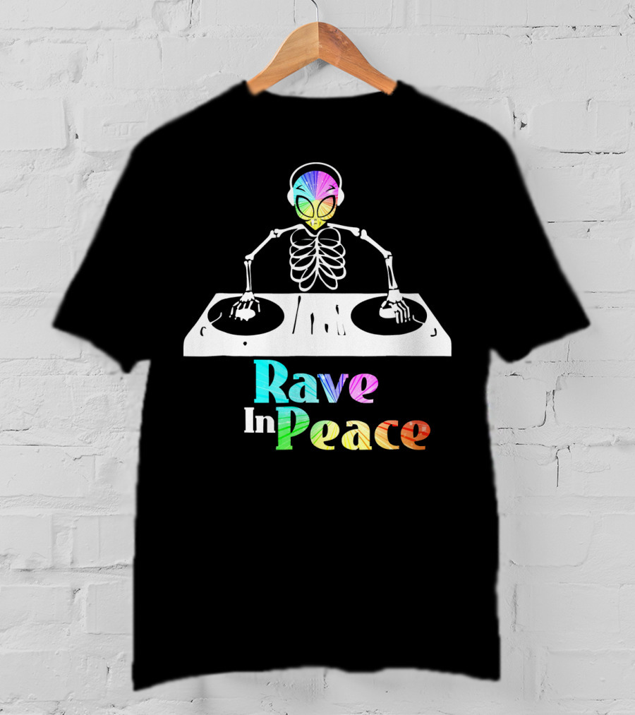 Rave In Peace Colorful DJ Alien Skeleton T-Shirt