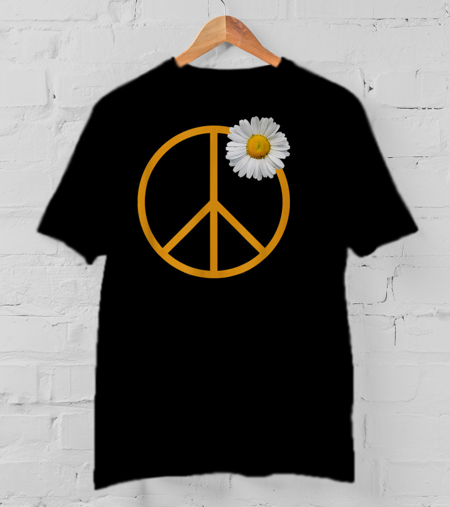 Peace Sign White Flower Boho Hippie Style Iconic T-Shirt