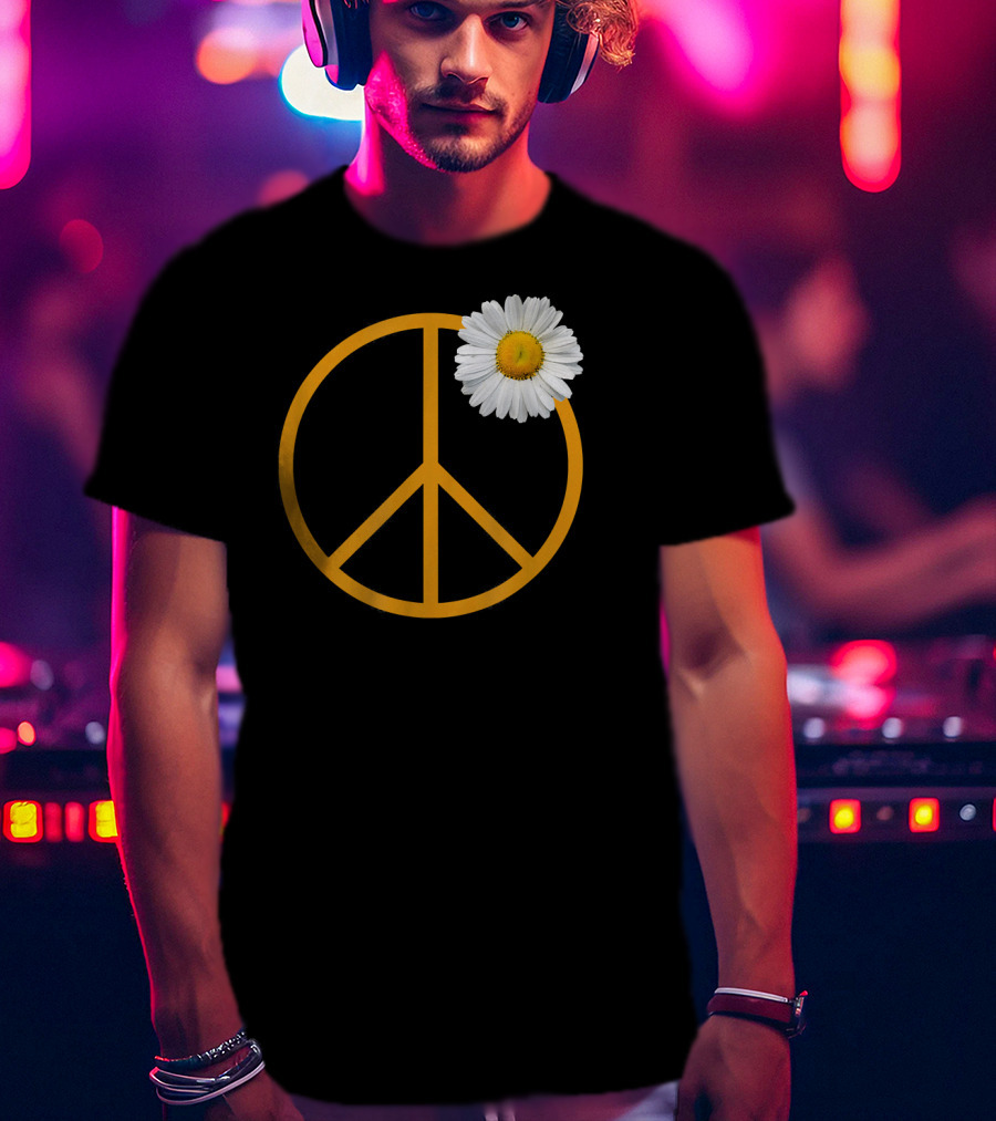 Peace Sign White Flower Boho Hippie Style Iconic T-Shirt