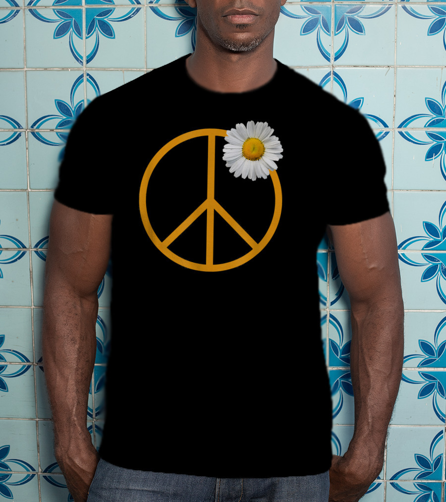 Peace Sign White Flower Boho Hippie Style Iconic T-Shirt
