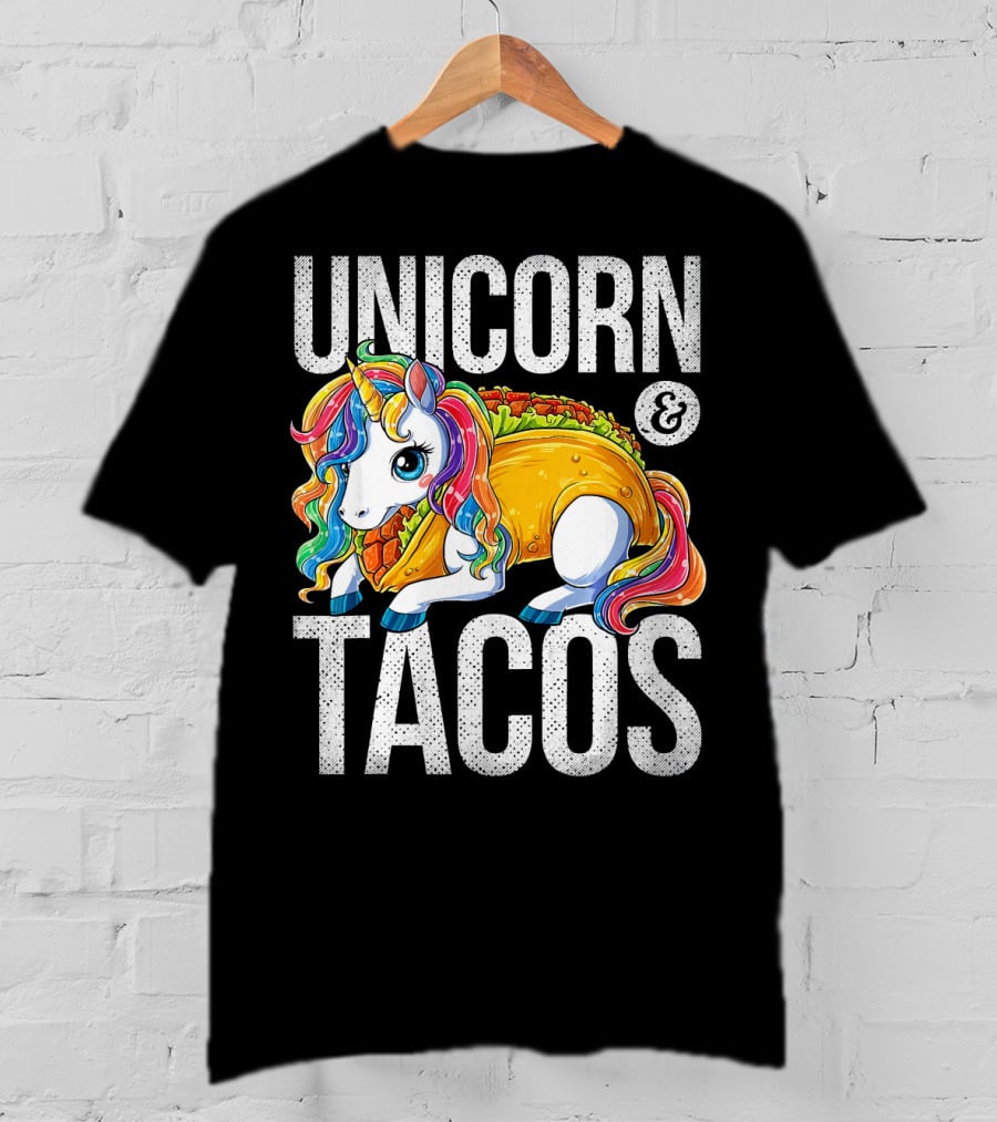 Unicorn And Tacos Colorful Rainbow Hairstyle Fantasy Image T-Shirt