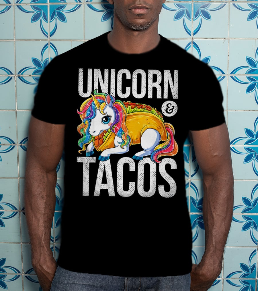 Unicorn And Tacos Colorful Rainbow Hairstyle Fantasy Image T-Shirt