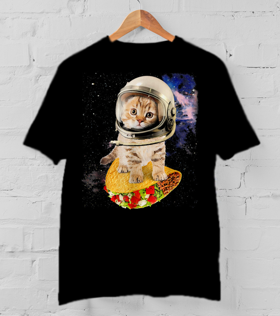 Space Cat Riding Tacos In Astronaut Helmet Galaxy Adventure T-Shirt
