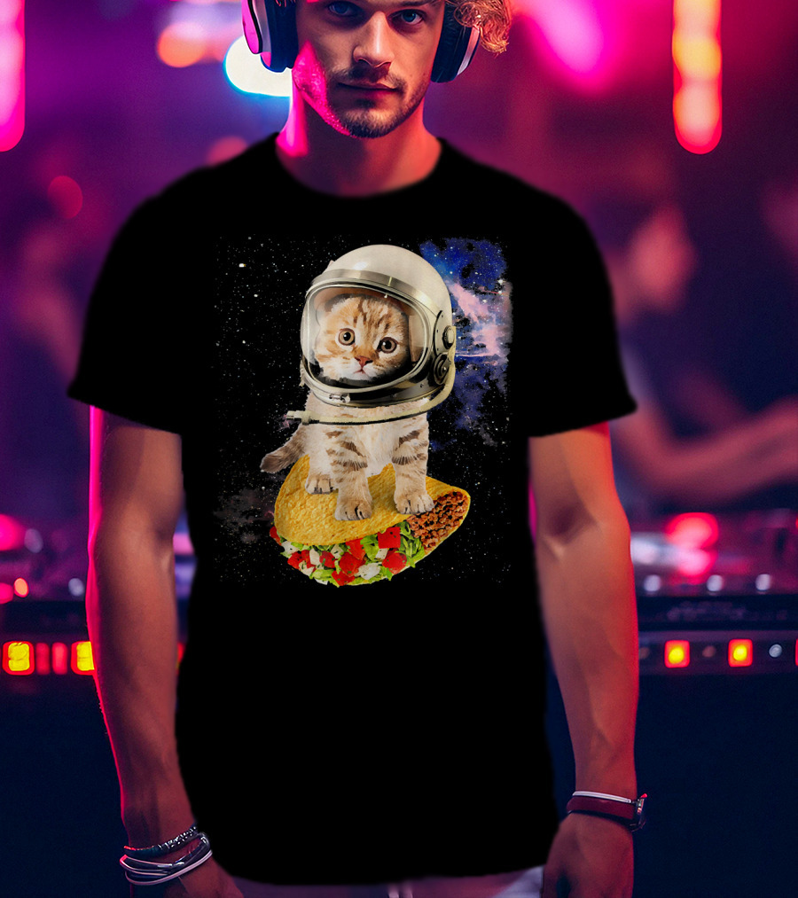 Space Cat Riding Tacos In Astronaut Helmet Galaxy Adventure T-Shirt