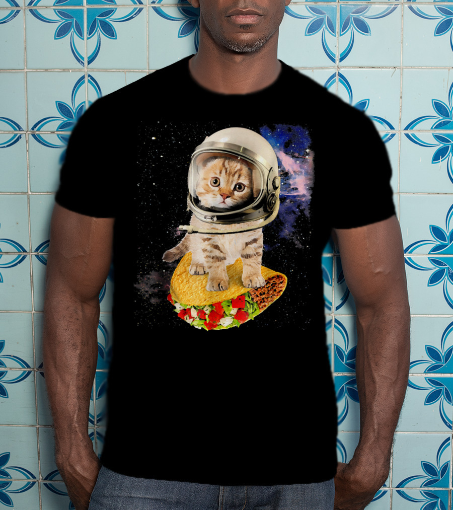 Space Cat Riding Tacos In Astronaut Helmet Galaxy Adventure T-Shirt