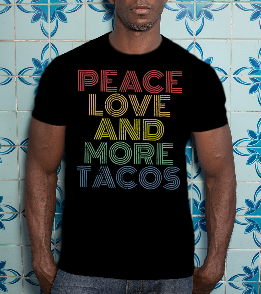 Peace Love And More Tacos Retro Striped Rainbow T-Shirt