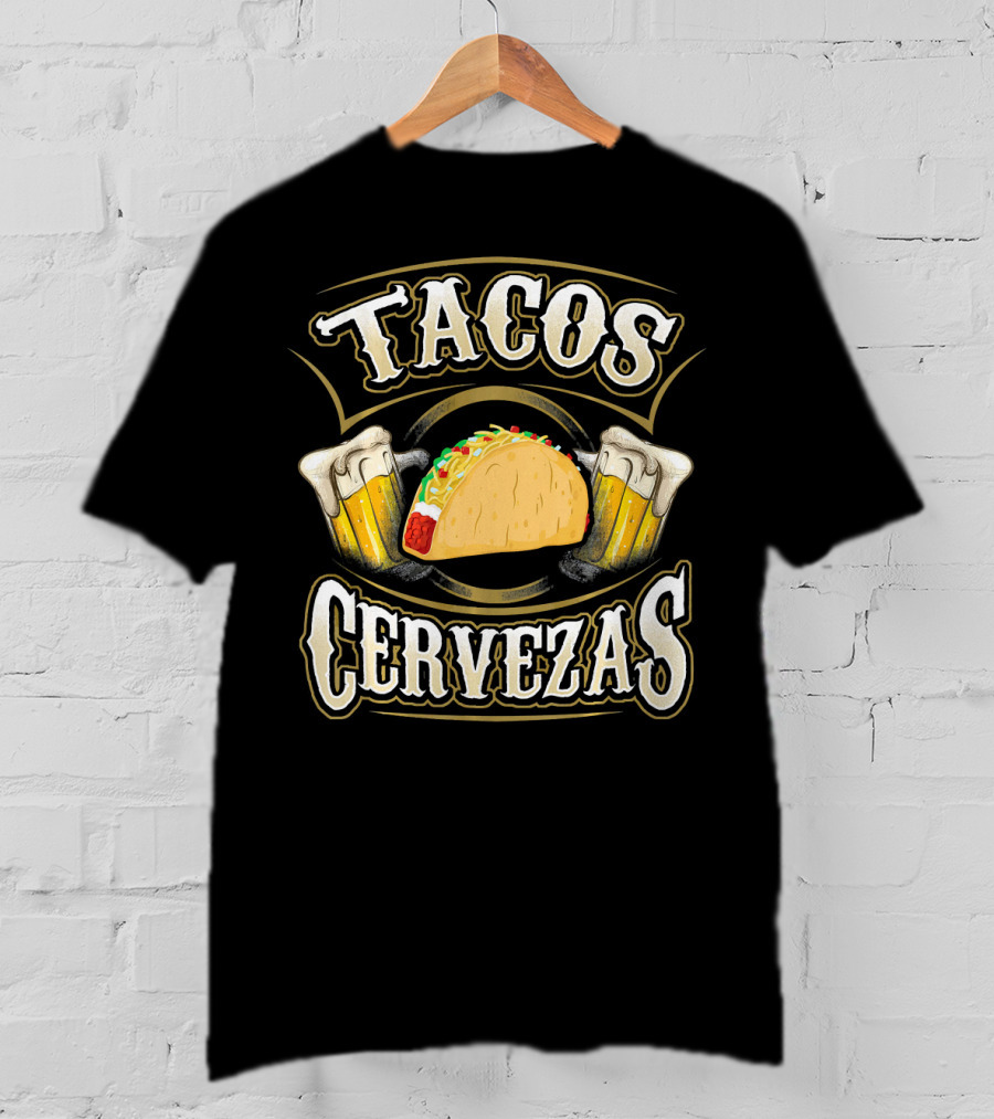 Tacos Cervezas With Taco And Beer Glasses T-Shirt