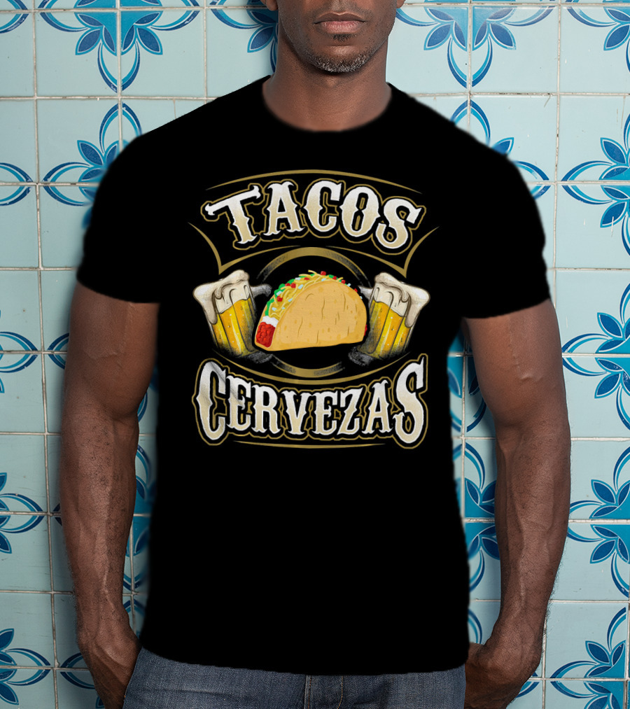 Tacos Cervezas With Taco And Beer Glasses T-Shirt