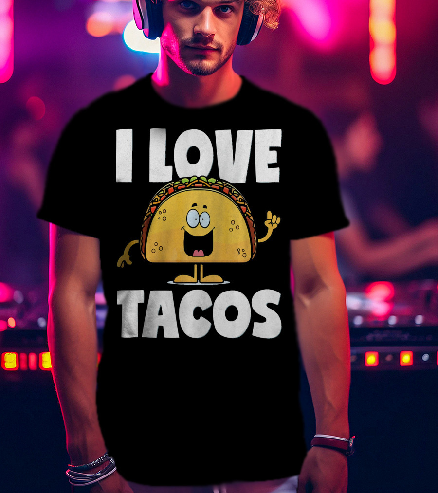 I Love Tacos Funny Vintage Retro Cute Taco Cartoon T-Shirt