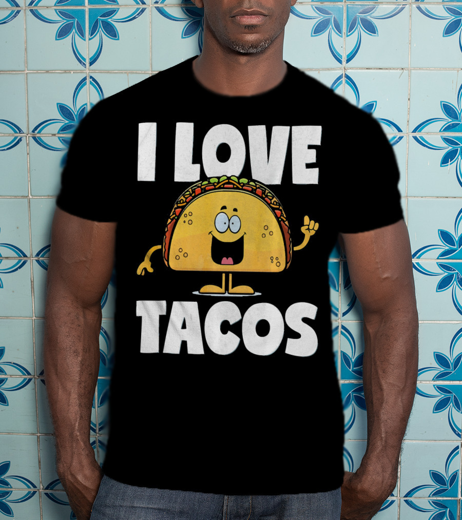 I Love Tacos Funny Vintage Retro Cute Taco Cartoon T-Shirt