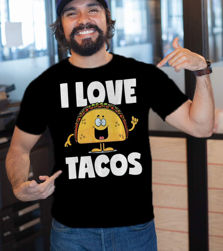 I Love Tacos Funny Vintage Retro Cute Taco Cartoon T-Shirt