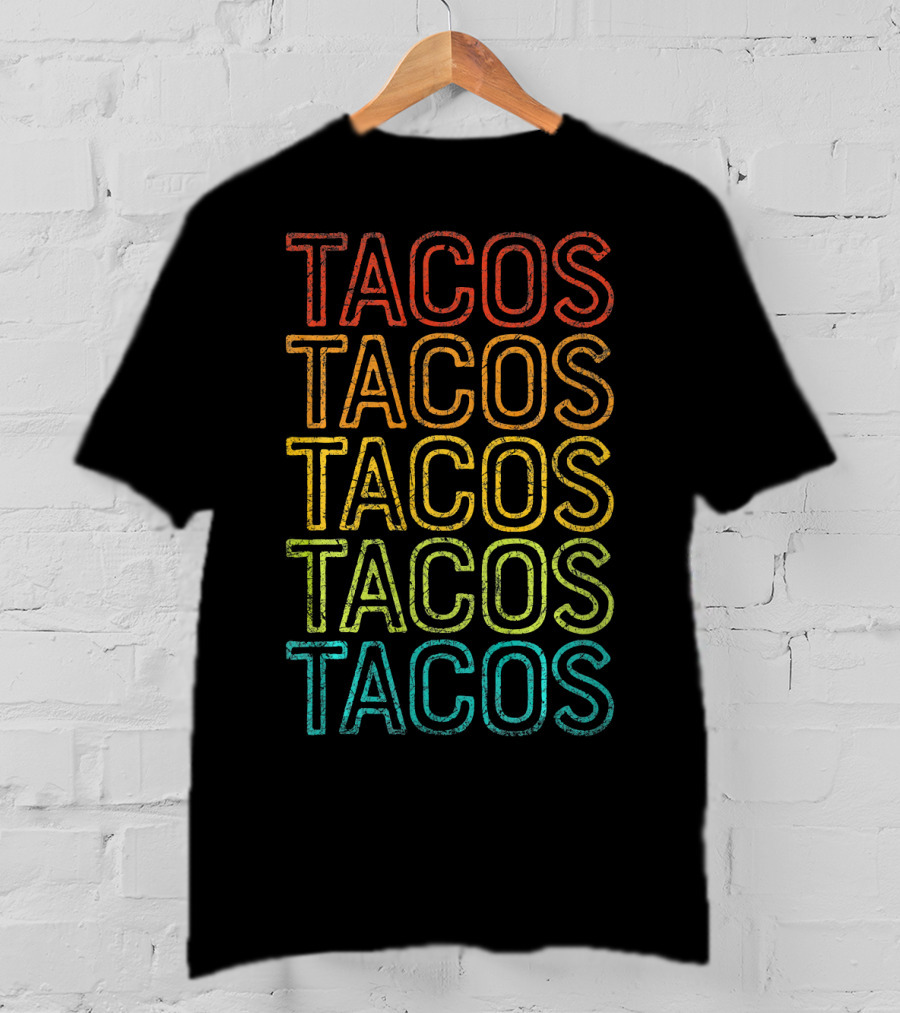 Retro Tacos Vintage Multi-Color Text T-Shirt