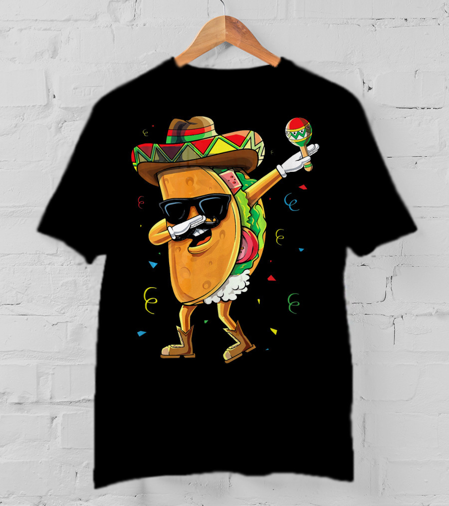 Dabbing Cool Taco Mexican Spanish Food Sombrero Maracas T-Shirt