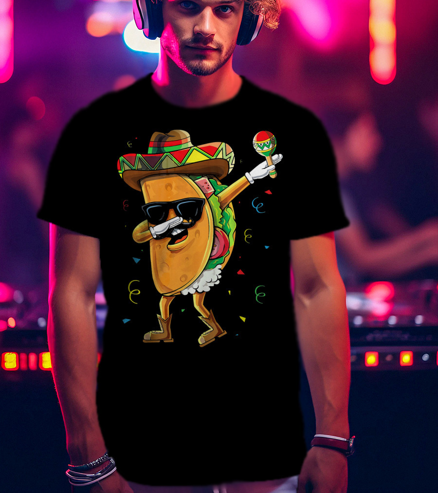 Dabbing Cool Taco Mexican Spanish Food Sombrero Maracas T-Shirt