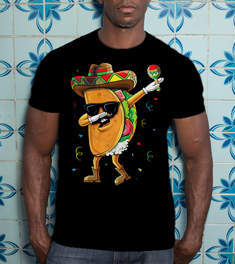 Dabbing Cool Taco Mexican Spanish Food Sombrero Maracas T-Shirt
