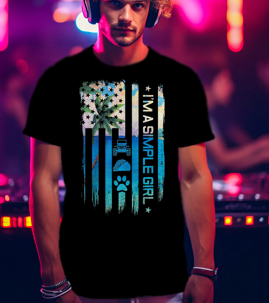 I'm A Simple Girl Jeeps Tacos Dogs American Flag Palm Tree T-Shirt