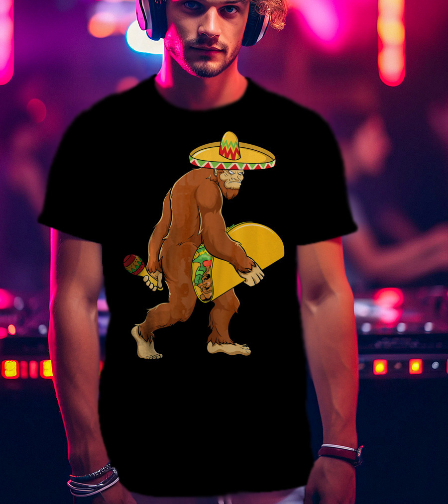 Bigfoot Cinco De Mayo Sombrero Taco Maraca T-Shirt