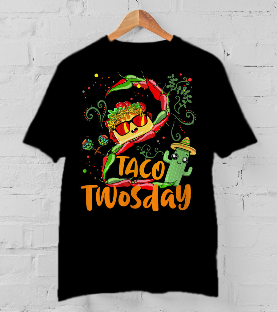 Taco Twosday 2nd Birthday Chili Hat Cactus Maracas T-Shirt