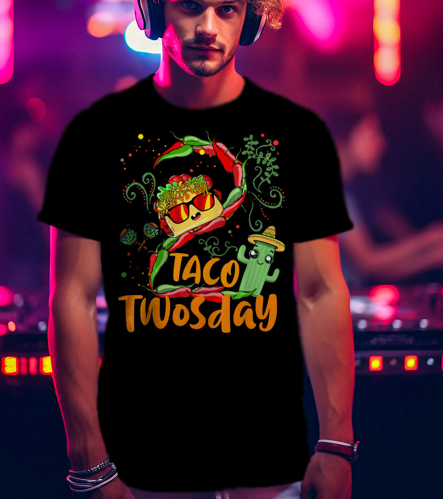 Taco Twosday 2nd Birthday Chili Hat Cactus Maracas T-Shirt