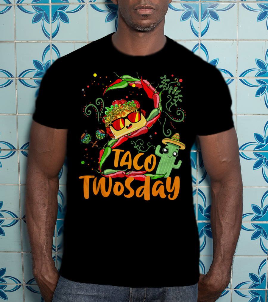 Taco Twosday 2nd Birthday Chili Hat Cactus Maracas T-Shirt