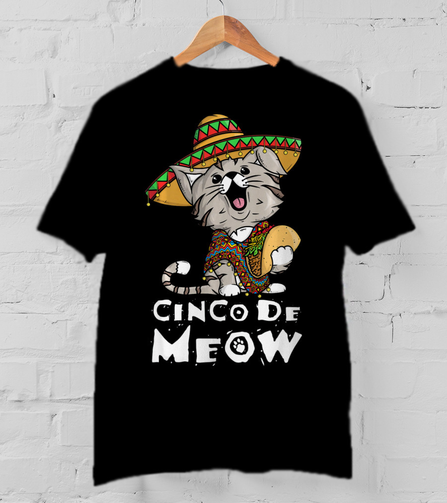Cinco De Meow Sombrero Cat Holding Taco T-Shirt