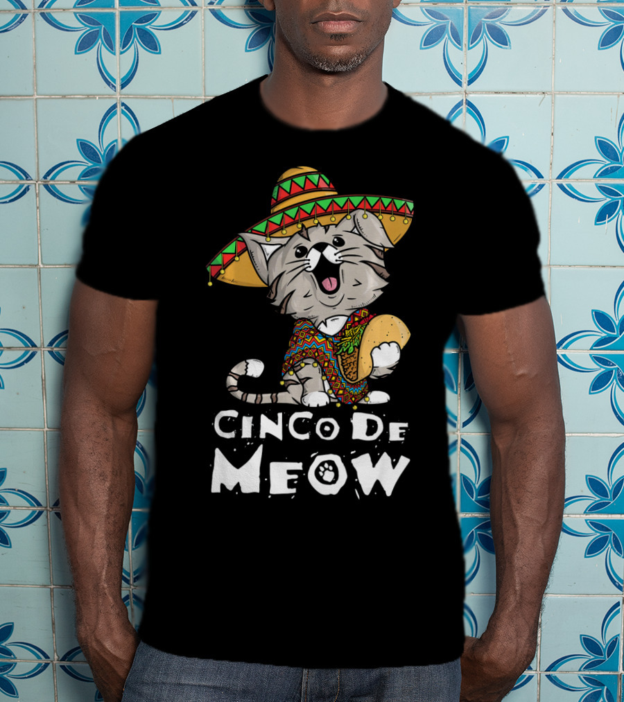 Cinco De Meow Sombrero Cat Holding Taco T-Shirt