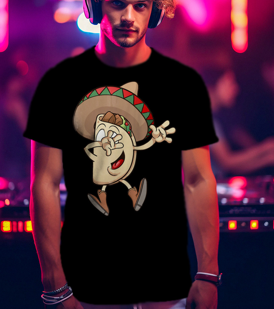 Taco Dance Funny Sombrero Wearin' Animated Taco Character T-Shirt