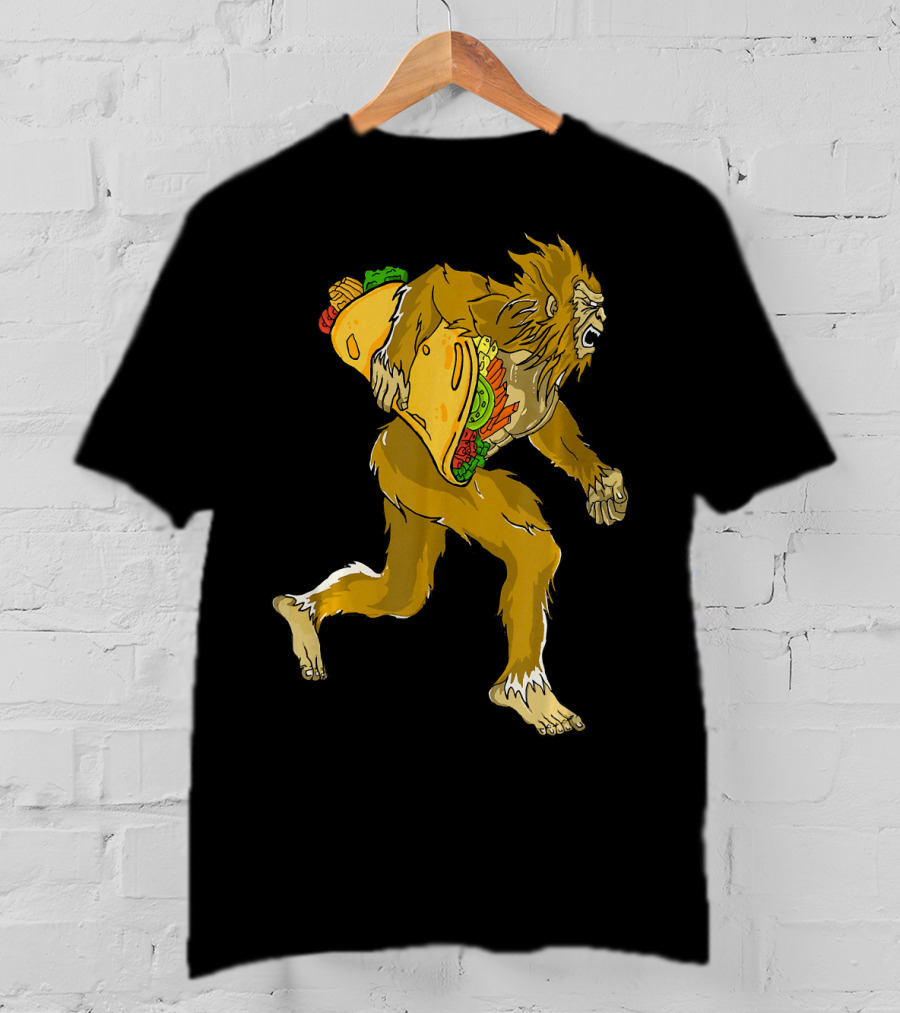 Bigfoot Running With Giant Taco In Hand For Exercise Scene T-Shirt