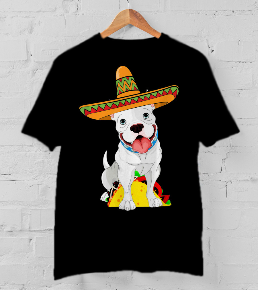 Cinco De Mayo Pitbull With Sombrero And Tacos T-Shirt