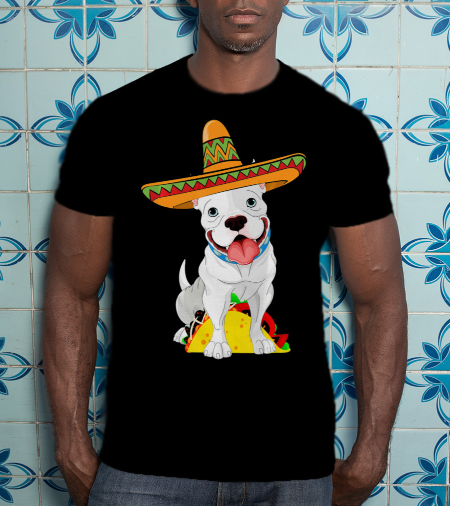 Cinco De Mayo Pitbull With Sombrero And Tacos T-Shirt