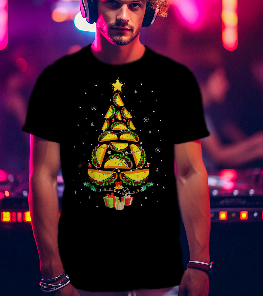 Tacos Christmas Tree Ugly Sweater Funny Holiday Festive T-Shirt