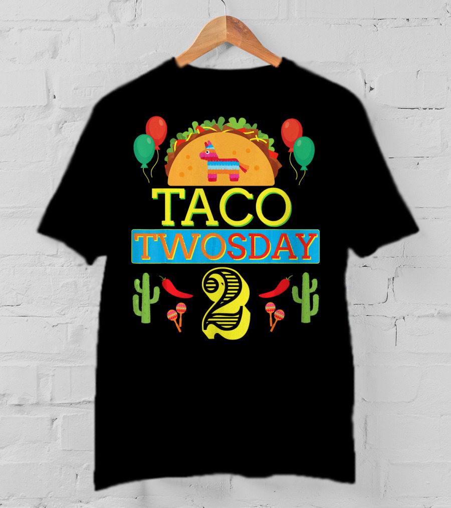 Taco Twosday Birthday Two Year Celebration With Piñata And Cactus T-Shirt