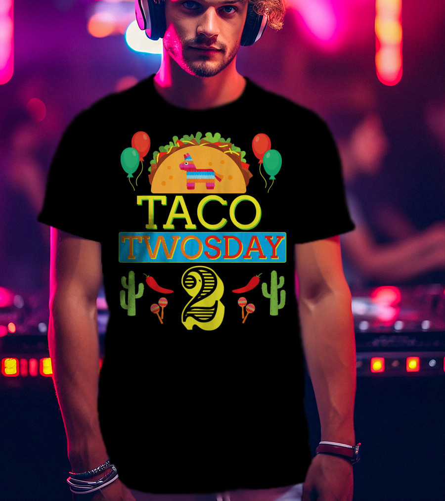 Taco Twosday Birthday Two Year Celebration With Piñata And Cactus T-Shirt