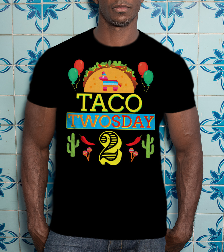 Taco Twosday Birthday Two Year Celebration With Piñata And Cactus T-Shirt