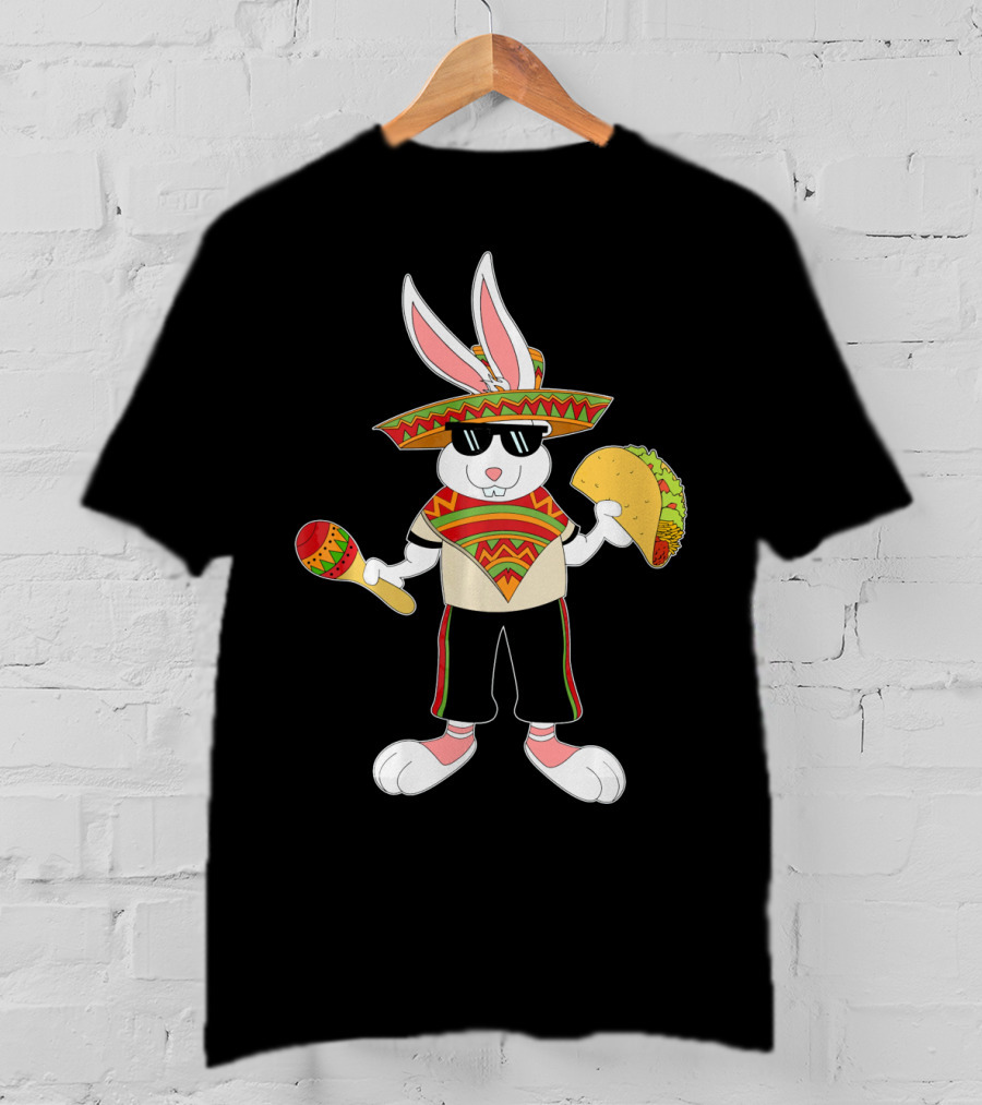 Easter Bunny Mexican Taco Funny Cinco De Mayo Fiesta Rabbit Sombrero Maracas T-Shirt
