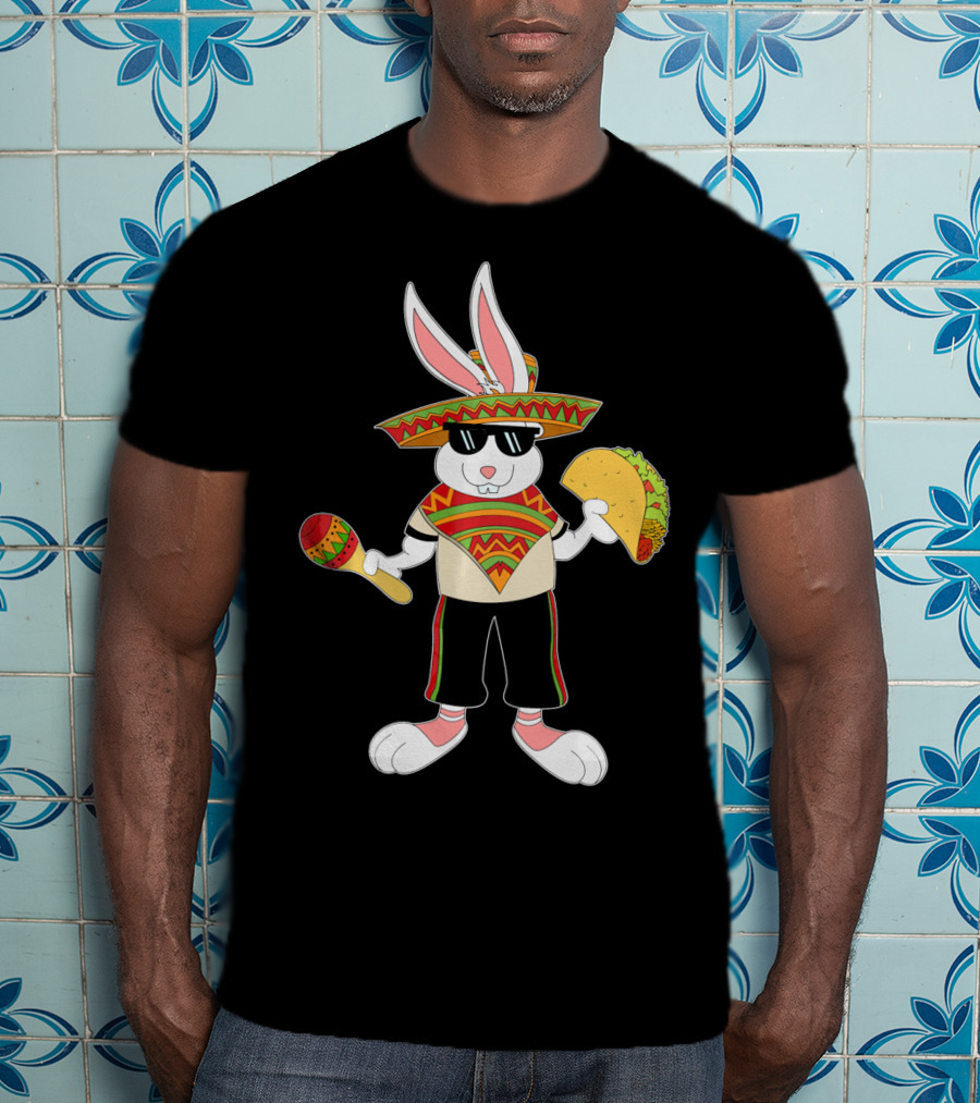 Easter Bunny Mexican Taco Funny Cinco De Mayo Fiesta Rabbit Sombrero Maracas T-Shirt