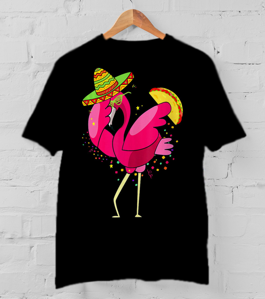 Funny Flamingo Dabbing With Taco Sombrero Cinco De Mayo T-Shirt