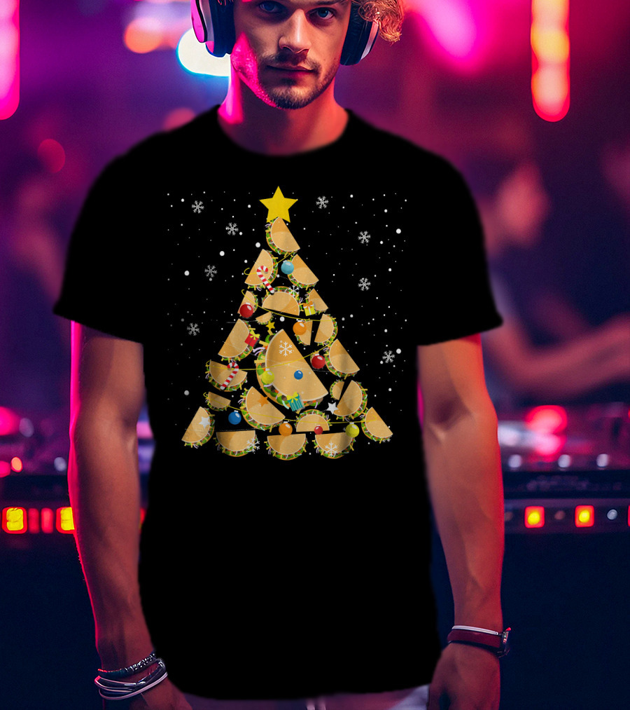 Tacos Christmas Tree Taco Lover Festive Holiday Decor Starry Night T-Shirt