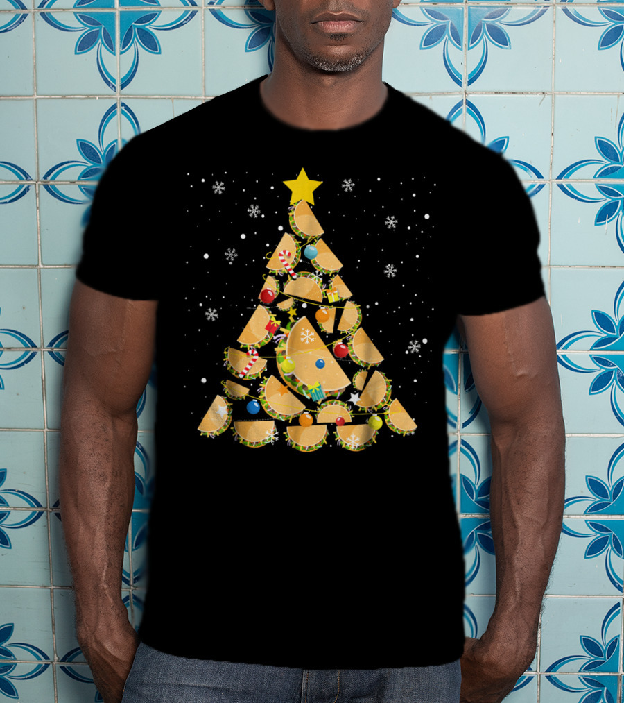 Tacos Christmas Tree Taco Lover Festive Holiday Decor Starry Night T-Shirt