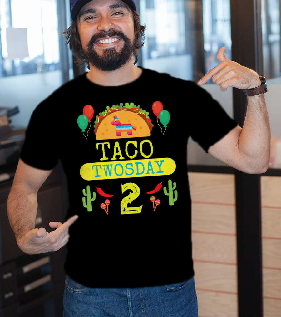 Taco Twosday Kids Birthday Party With Cactus And Piñata Balloons Tuesday T-Shirt