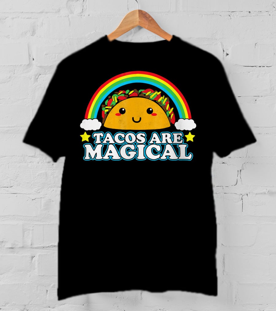 Tacos Are Magical Cute Smiling Taco Rainbow Clouds Stars T-Shirt