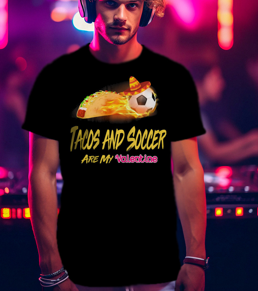 Tacos And Soccer Are My Valentine Soccer Ball Taco With Sombrero T-Shirt