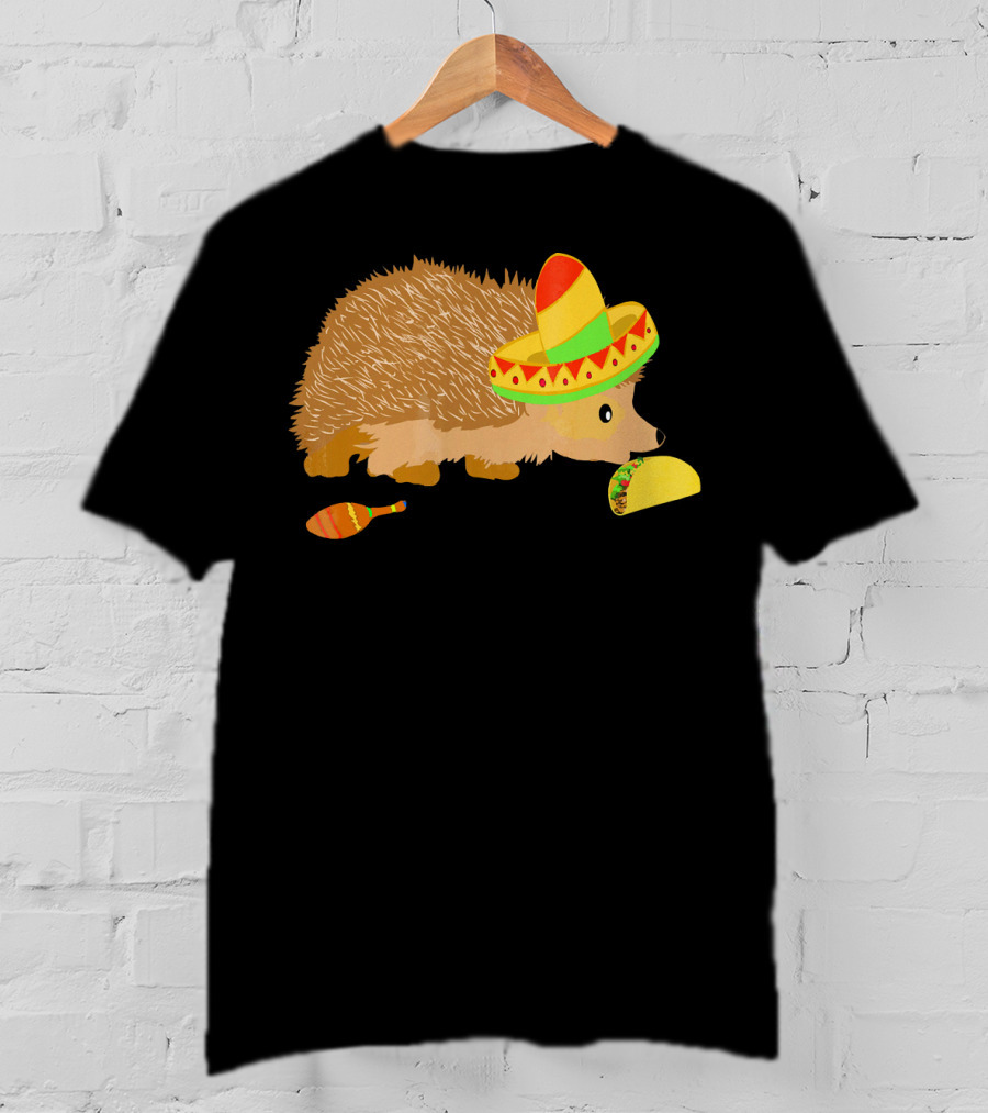 Hedgehog Wearing Sombrero With Maracas And Tacos T-Shirt